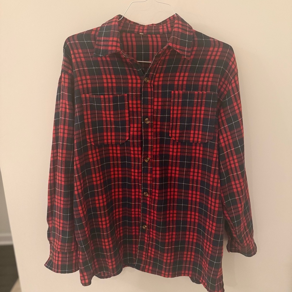 Plaid Button Down Shirt - Red and Black
